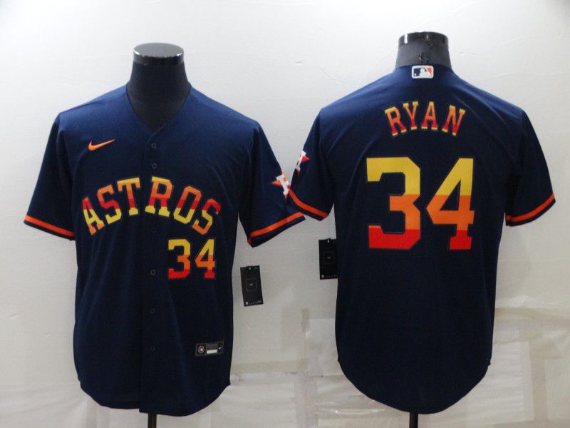 Men Houston Astros 34 Ryan Blue Rainbow Edition Game Nike 2022 MLB Jersey